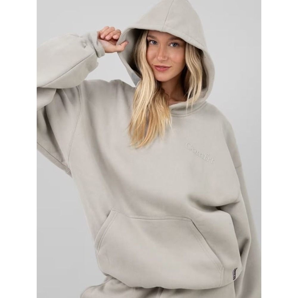Comfrt Cloud Hoodie Unisex XL Taupe Embroidered Logo Pullover Sweatshirt Fleece